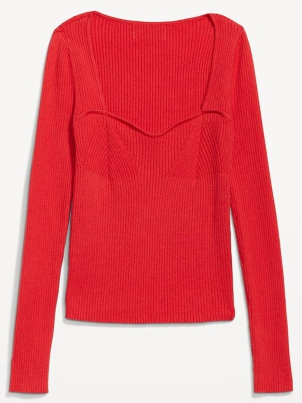 Old Navy Red Fitted Rib-Knit Sweater Sweetheart V Neckline Size XXL